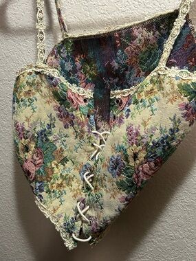 Cider Floral Lace-Up Crop Top in Cream, Pink, Blue & Green